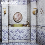 欧式地中海田园瓷砖蓝色仿古砖九宫格花纹厨房卫生间墙砖地砖防滑