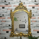 欧式卫浴室镜子壁挂式 正方形化妆镜 美容理发店装饰镜框 仿古金