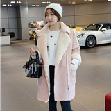 2016韩版冬装新款女中长款麂皮绒羊羔毛机车外套棉衣加厚大衣棉服