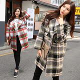 秋冬季韩版学院风中长款羊毛呢子外套反季清仓宽松格子羊绒大衣女
