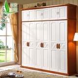 实木橡木衣柜白色卧室整体组合简约现代木质大衣橱23456门地中海