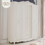 欧式衣柜 法式实木象牙白四门大衣柜储物柜木质衣橱卧室家具组合