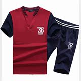 夏季运动休闲短袖套装立领T恤男式运动跑步学生两件套装青年短裤