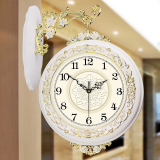 欧式实木双面挂钟创意时尚大号客厅时钟现代静音田园简约石英钟表