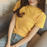 韩版修身短袖t恤纯色打底衫半高领紧身体恤女大码短款纯棉女潮