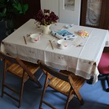 特价外贸棉亚麻桌布带手绣花台布餐桌布茶几盖布田园风格多尺寸