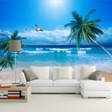 无缝壁画大型整张壁画大海沙滩椰树清新电视客厅卧室沙发背景墙纸