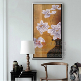 纯手绘抽象花卉油画 东南亚装饰画玄关竖版中式壁画走廊过道挂画