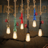 创意个性复古美式麻绳单头吊灯怀旧酒吧餐厅吧台铁艺彩色水管灯具
