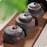 紫砂茶叶罐陶瓷 大中小号密封存茶罐 手绘普洱茶饼陶缸红绿醒茶罐