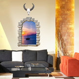 墙画壁纸仿3D 地中海风景美式假窗户贴画 浴室卧室餐厅装饰墙贴