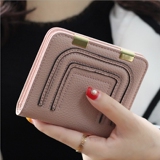 新款女士短款钱包 韩版复古超薄两折钱包 软皮简约纯色搭扣小钱包