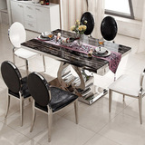 大理石餐桌椅组合6人现代简约欧式创意不锈钢长方形餐厅餐桌饭桌