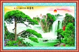 覆膜防水纸画山水风景瀑布墙画现代室内装饰画迎客松树林墙贴年画