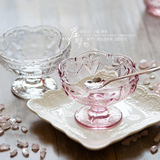 欧式复古樱花瓣浮雕高脚水晶玻璃糖水沙律冰激凌沙拉碗甜品杯子