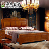 现代中式全实木床1.8米橡木1.5m 双人大床高箱储物床卧室雕花家具