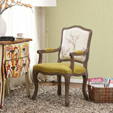 法美家 欧式复古做旧 美式乡村棉麻布艺刺绣 实木扶手餐椅 书椅