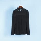 天YBP 2016新款冬装 显瘦款性感蕾丝套头百搭打底黑色衬衫257剪标
