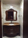 欧式浴室柜实木红橡开放漆洗手台大理石洗脸盆落地组合仿古卫浴柜