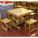 复古休闲精品老榆木实木车轮茶桌正方形餐桌椅创意组合车轮桌子凳