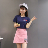 韩势韩版学院风短袖时尚套装学生女竖条纹包臀半身裙短裙两件套夏
