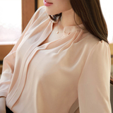 春秋工装女士肉粉色衬衫雪纺白衬衣修身长袖韩版上衣职业打底夏季