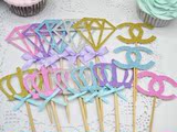 派对用品 5枚装烘焙蛋糕插牌 插件插签 钻石皇冠派对装饰 插牌
