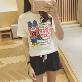 2016初夏新款 韩版纯棉宽松超人卡通字母印花可爱女生短袖t恤上衣
