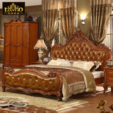 欧式实木床 新古典美式雕花卧室家具婚床1.8米双人全实木真皮床