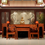 中式红木家具中堂 实木供桌条案 花梨木八仙桌 仿古太师椅六件套