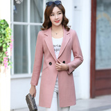 2016新款秋季韩版时尚修身长袖纯色毛呢外套中长款羊毛呢子大衣女