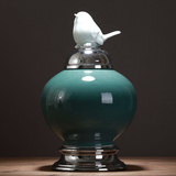 中式新古典欧式美式 样板间饰品软装创意小鸟陶瓷花瓶储物罐摆件