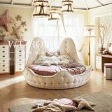 欧式实木床单人床软包布艺拉扣公主床儿童房个性创意圆床女孩床