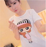 韩版宽松女T恤女士白色上衣大码潮打底衫夏季女装短袖 18-24周岁