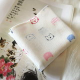 日本进口纯棉棉纱手作儿童手帕手工宝宝猫咪手绢白色手巾特价