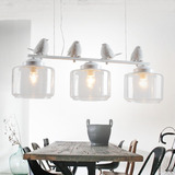LED三头白色北欧小鸟水晶美式吊灯3头玻璃餐厅吧台卧室客厅吊灯饰