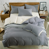 简约纯色全棉纯棉家纺四件套学生床单被套素色1.8/2.0m床上用品4