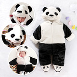 婴儿冬季连体衣加厚棉衣宝宝熊猫哈衣包脚爬服新生儿抱被外出衣服