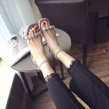 2016夏季特价韩版时尚水钻鱼嘴搭扣一字平跟平底罗马凉鞋女鞋子