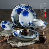 日本进口 复古田园风小碗中碗汤面碗平盘深盘2-4人陶瓷釉下彩餐具