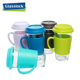 Glasslock钢化玻璃杯带盖家用牛奶杯 耐热泡茶杯子办公室有盖水杯