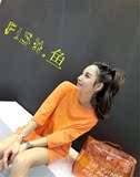夏季新款韩版圆领糖果色纯色字母刺绣中长款棉质中袖T恤上衣女
