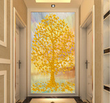 3D艺术玻璃走廊过道玄关背景墙壁画隔断屏风钢化玻璃推拉门发财树