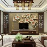 大型3D立体墙纸壁画金玉满堂现代中式客厅电视沙发背景墙无缝墙布