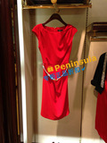 代购专柜正品SCOFIELD女装2016夏拼接显瘦无袖红色修身腰带连衣裙