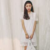 SGH夏季新品白色蕾丝圆领套头连衣裙 甜美小清新修身显瘦中长裙子