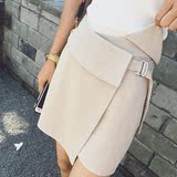 夏天家 2016夏季新品韩版女装不规则设计系带装饰半身裙A字裙短裙