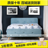 新款北欧宜家小户型软包床 现代简约公寓床双人布艺儿童床1.8米床
