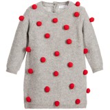 英国代购 IL GUFO 女宝女童红色毛球灰色羊毛针织连衣裙在途