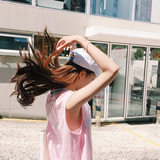 粉色V领无袖T恤女宽松夏季中长款韩版上衣显瘦学生打底背心外穿潮